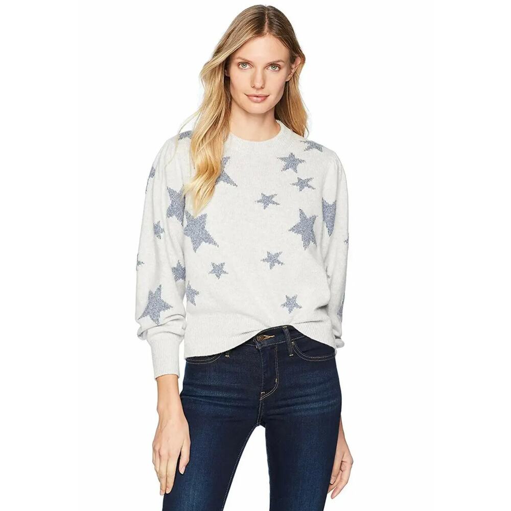 Rebecca Taylor Intarsia Gray Pullover Sweater Shimmer Star Print XS